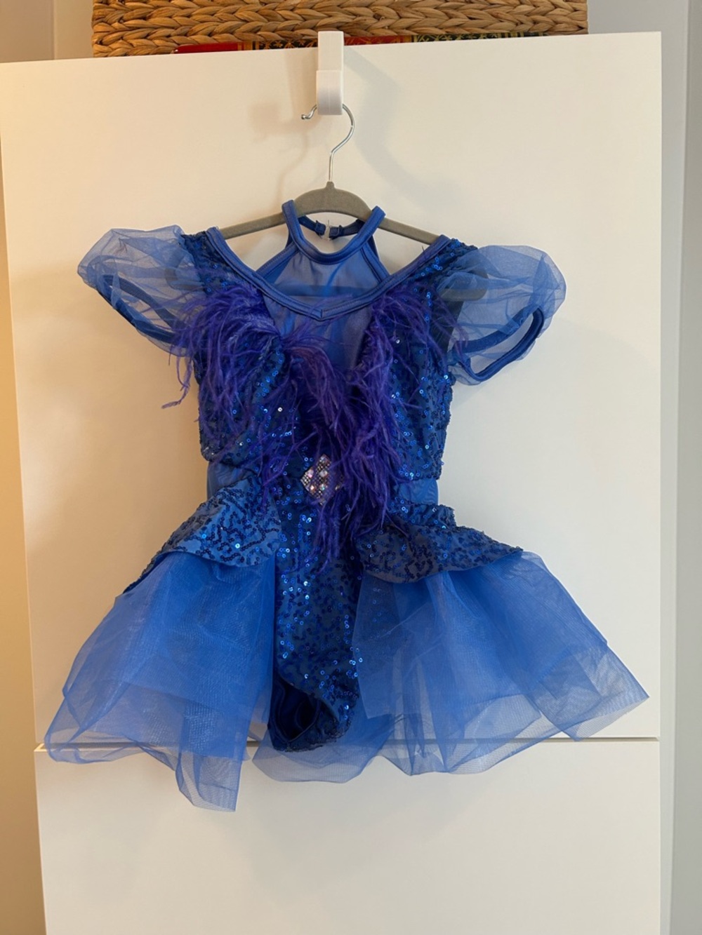 Weissman Royal Blue Sequin Tulle and Feathers Costume Dance Dress - Size SC